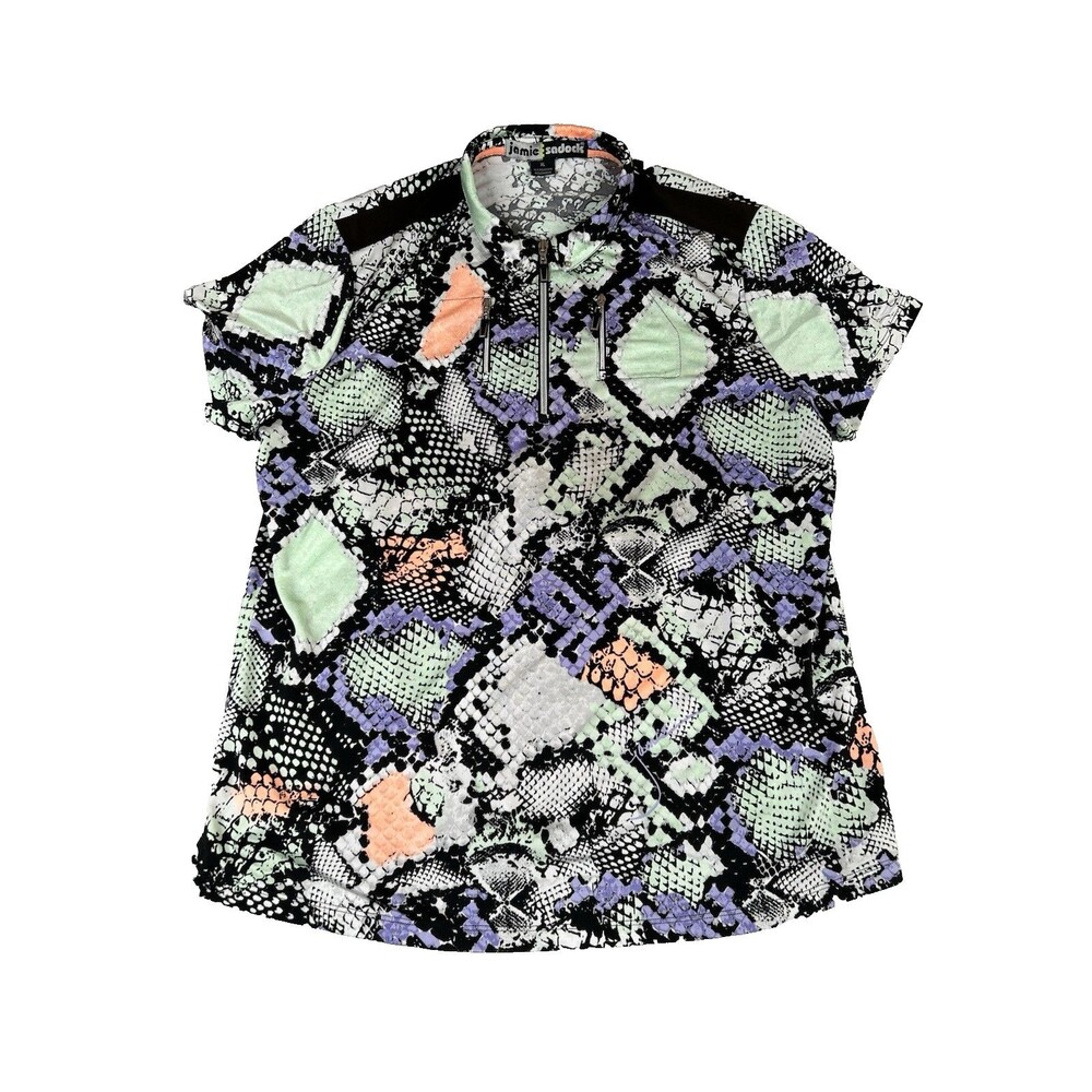 Jamie Sadock Women's Top XL Multicolor 1/4 Zip Short Sleeve Abstract Golf